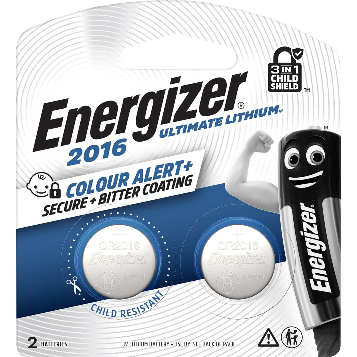 Energizer Cr2016 Ultimate Lithium Coin Battery 3-in-1 Child Shield 2 Pack