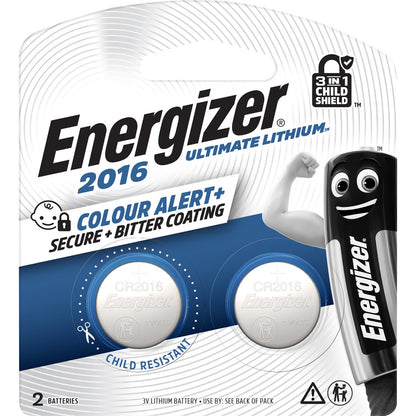 Energizer Cr2016 Ultimate Lithium Coin Battery 3-in-1 Child Shield 2 Pack