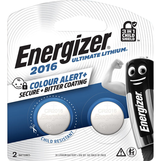 Energizer Cr2016 Ultimate Lithium Coin Battery 3-in-1 Child Shield 2 Pack