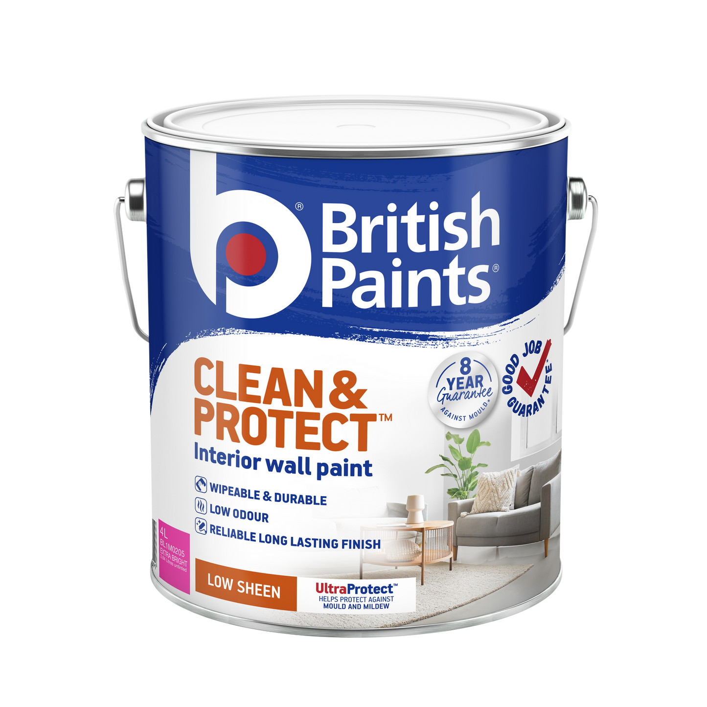 British Paints Extra Bright Low Sheen Interior Paint - 4L