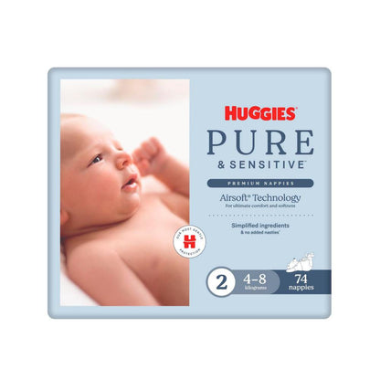 Huggies Pure And Sensitive Nappies Size 2 - 74 Pack