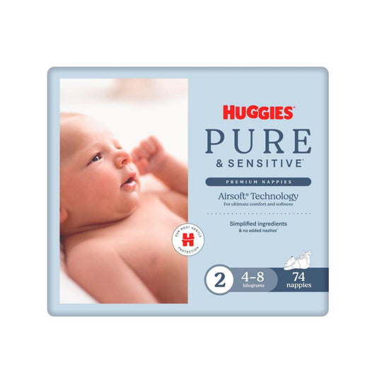 Huggies Pure And Sensitive Nappies Size 2 - 74 Pack