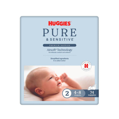 Huggies Pure And Sensitive Nappies Size 2 - 74 Pack