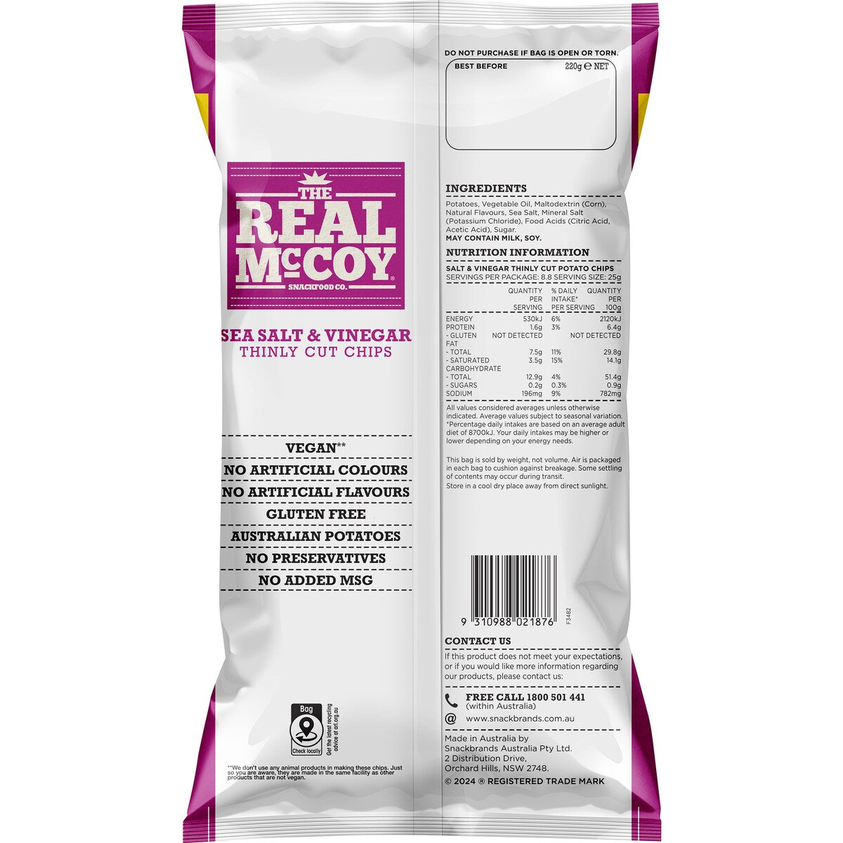 The Real Mccoy Thin Cut Chips Sea Salt & Vinegar Value Pack 220g