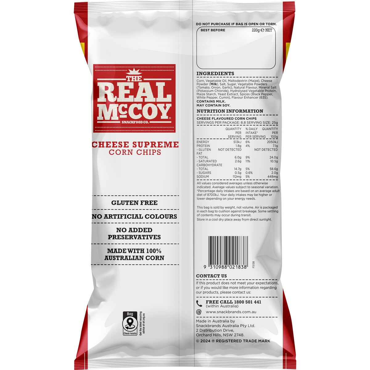 The Real Mccoy Corn Chip Cheese Supreme Value Pack 220g