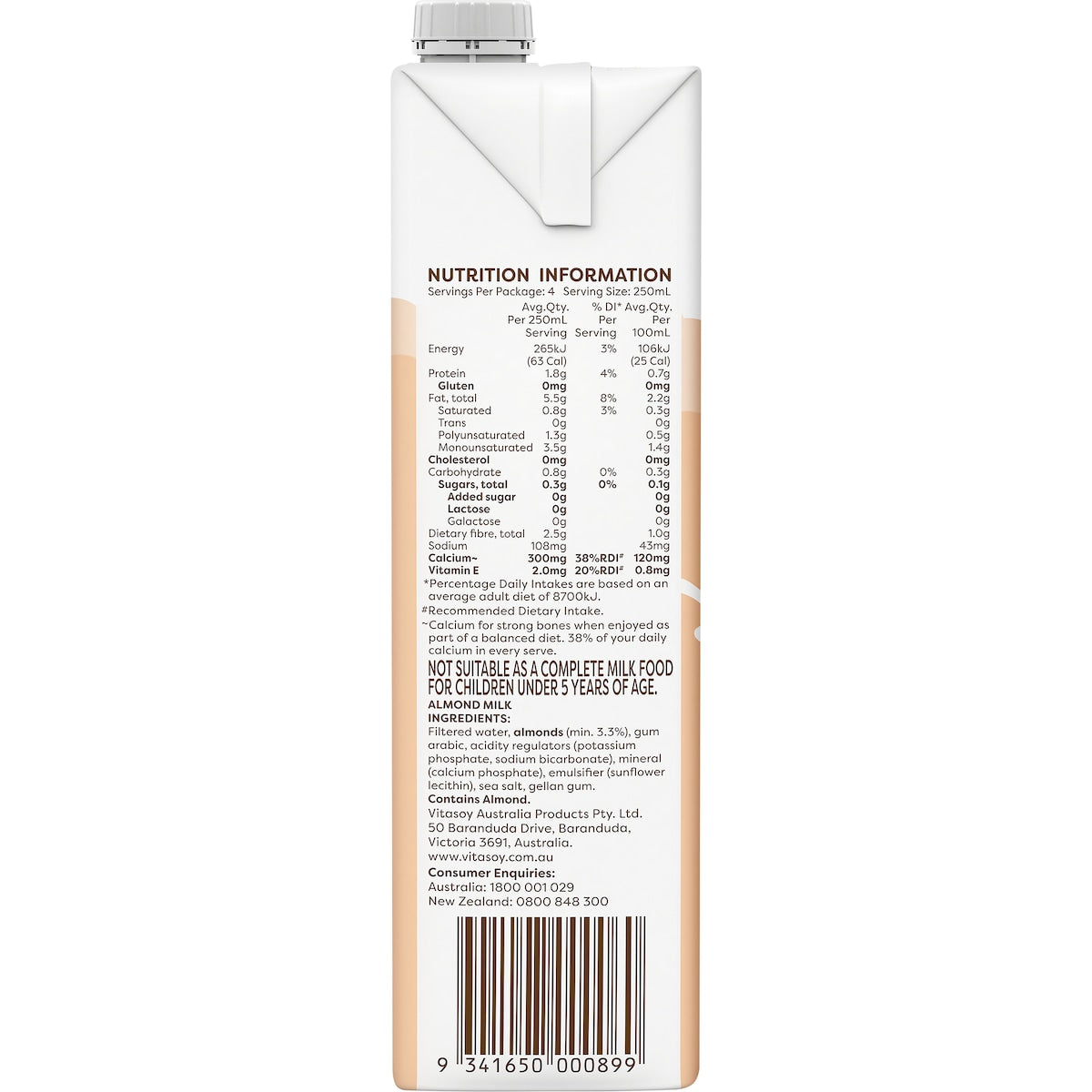 Vitasoy Almond Milk Unsweetened 1l