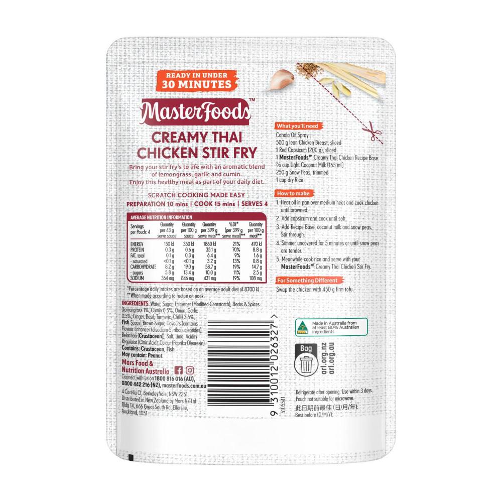 MasterFoods Stir Fry Creamy Thai Chicken Recipe Base - 175g