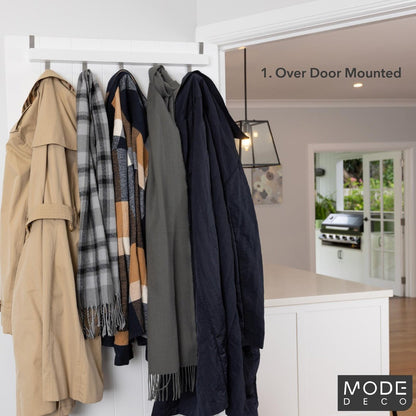 Mode Over Door Coat Rack - 5 Chrome Hooks - White Board - Durable Design
