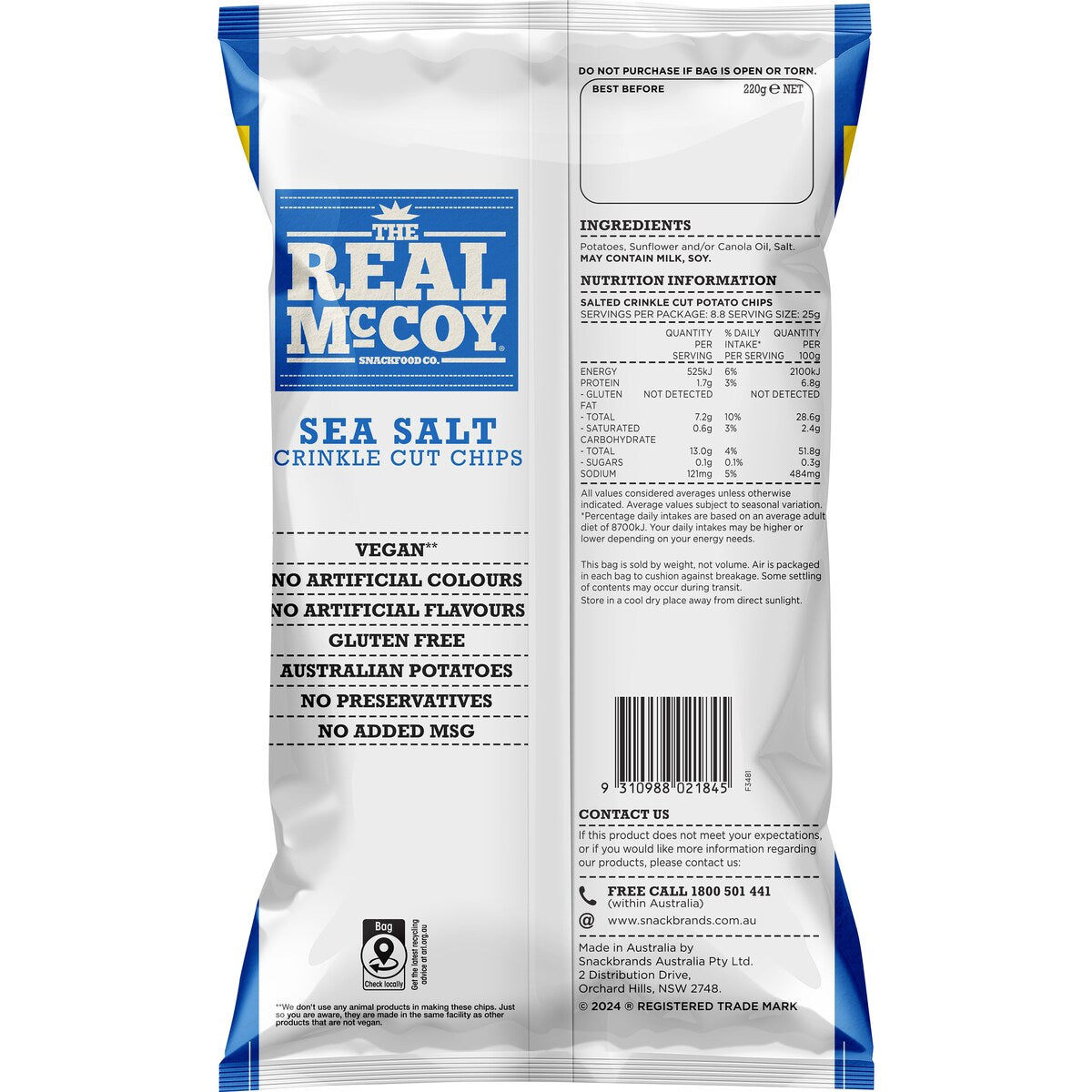 The Real Mccoy Crinkle Cut Chips Sea Salt Value Pack 220g