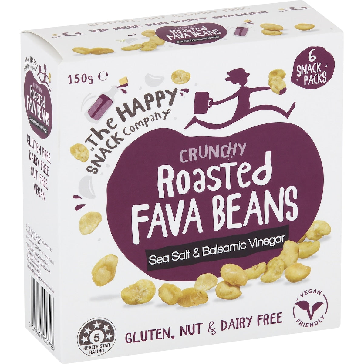 The Happy Snack Company Roasted Fava Beans Sea Salt and Balsamic Vinegar 6 pack