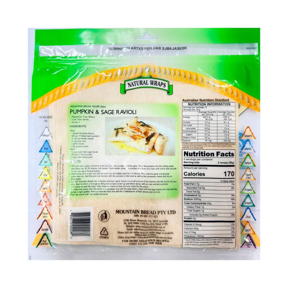 Mountain Bread Natural Wraps 8 Pack - 200g