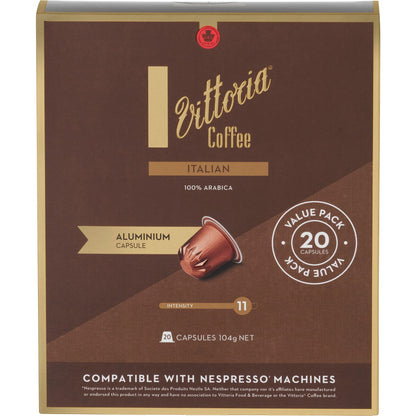 Vittoria Italian Nespresso Compatible Coffee Capsules Pack 20