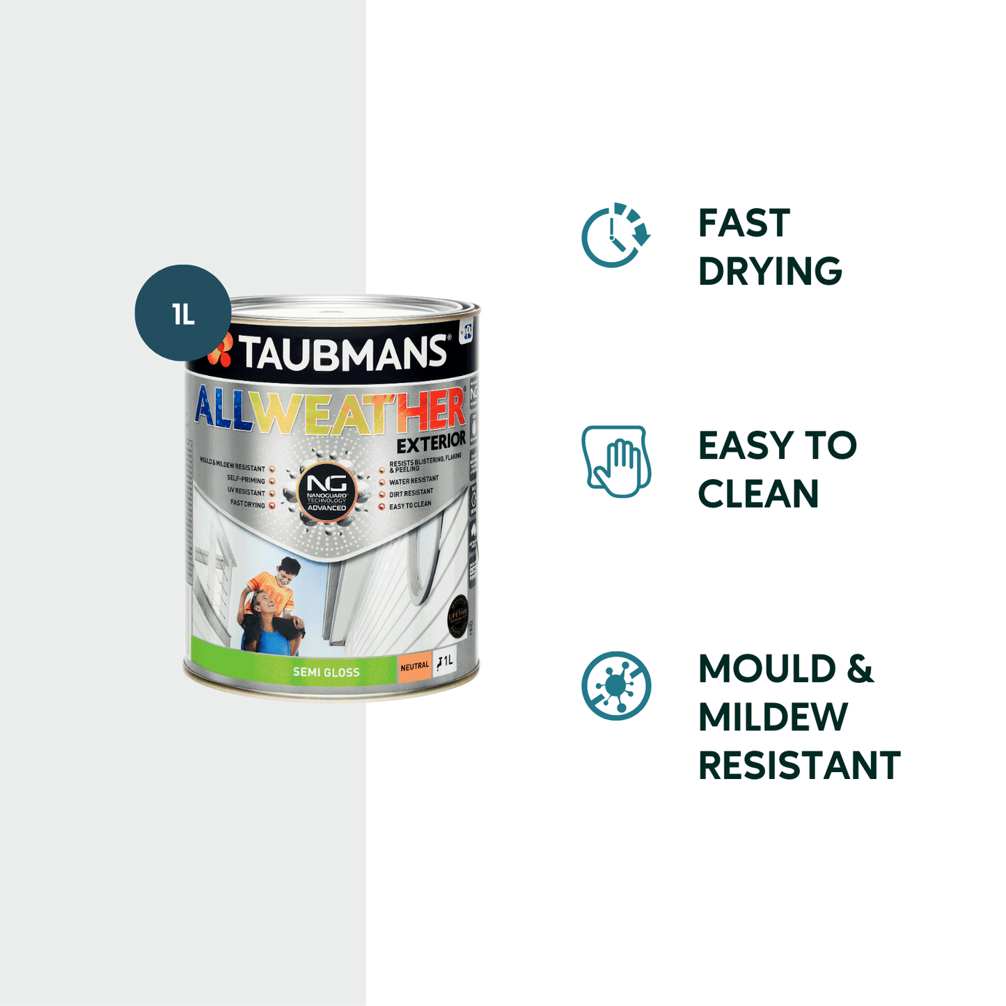 Taubmans Neutral Semi Gloss All Weather Exterior Paint - 1L