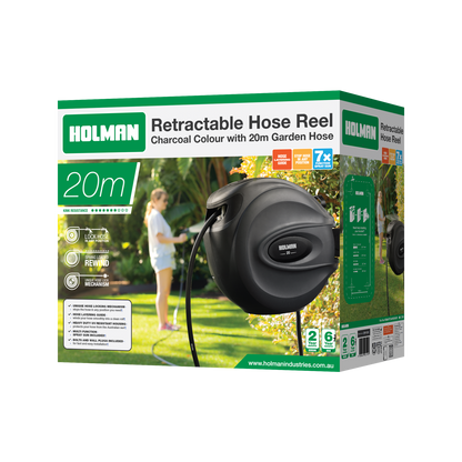 Holman Retractable Hose Reel - 20m - Charcoal