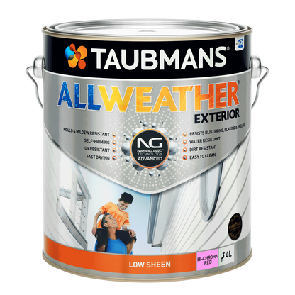 Taubmans All Weather Exterior Paint - 4L - Hi C Red - Low Sheen