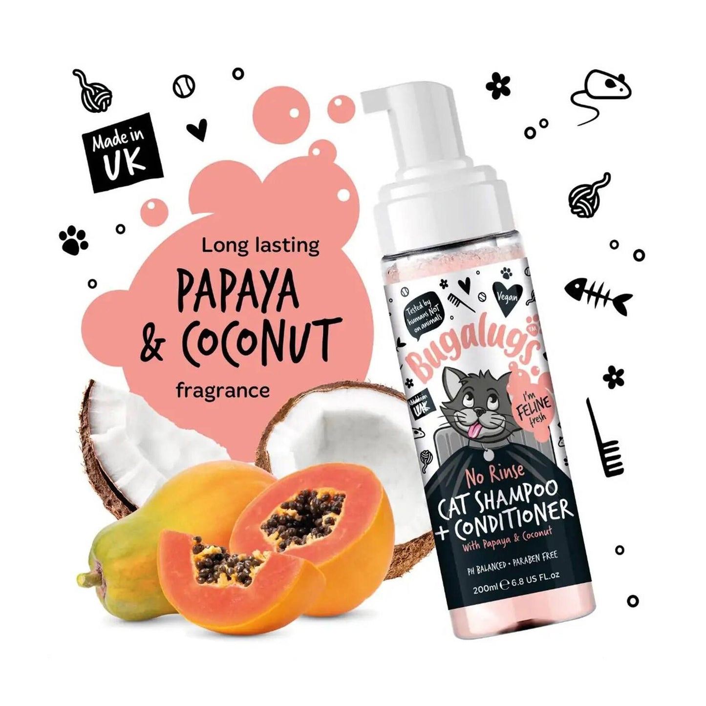 Bugalugs No Rinse Cat Shampoo and Conditioner - 200ml