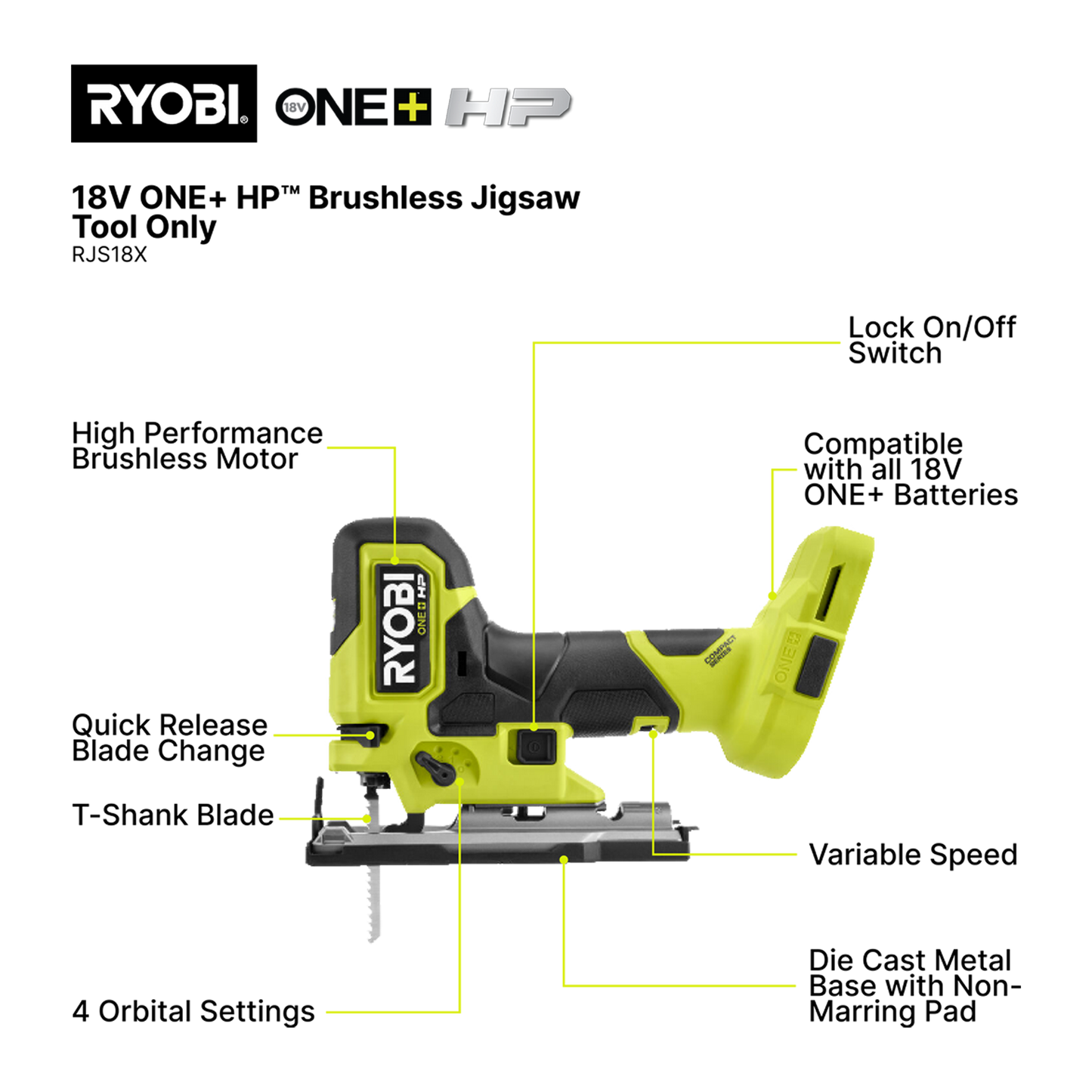 Ryobi HP Barrel Grip Jigsaw - 18V ONE+ - 3200 SPM - Tool Only