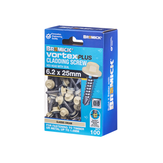 Bremick Vortex Plus Cladding Screw - 6.2 x 25mm - Hex B8 - 100 Pack