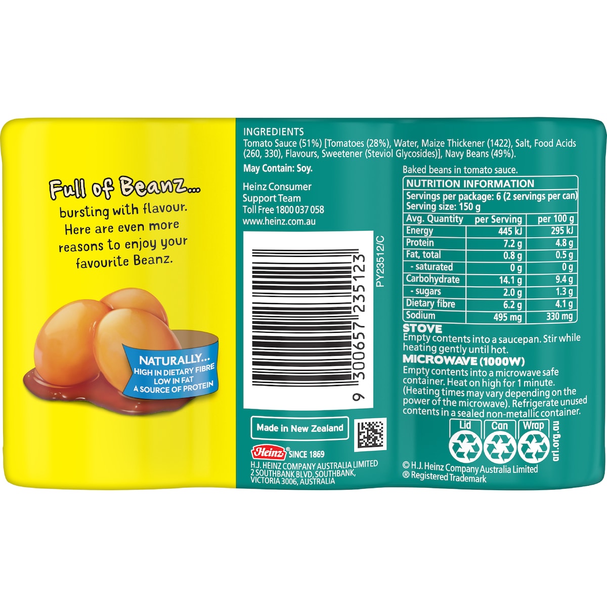 Heinz Baked Beans In Tomato Sauce Canned No Added Sugar 300g X 3 Pack