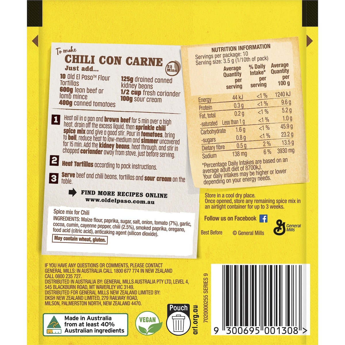 Old El Paso Chili Con Carne Spice Mix Chilli Spice Mix 35g