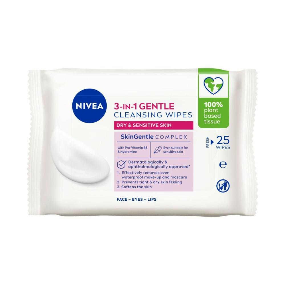 Nivea Gentle eansing Wipes Dry & Sensitive Skin - 25 pack