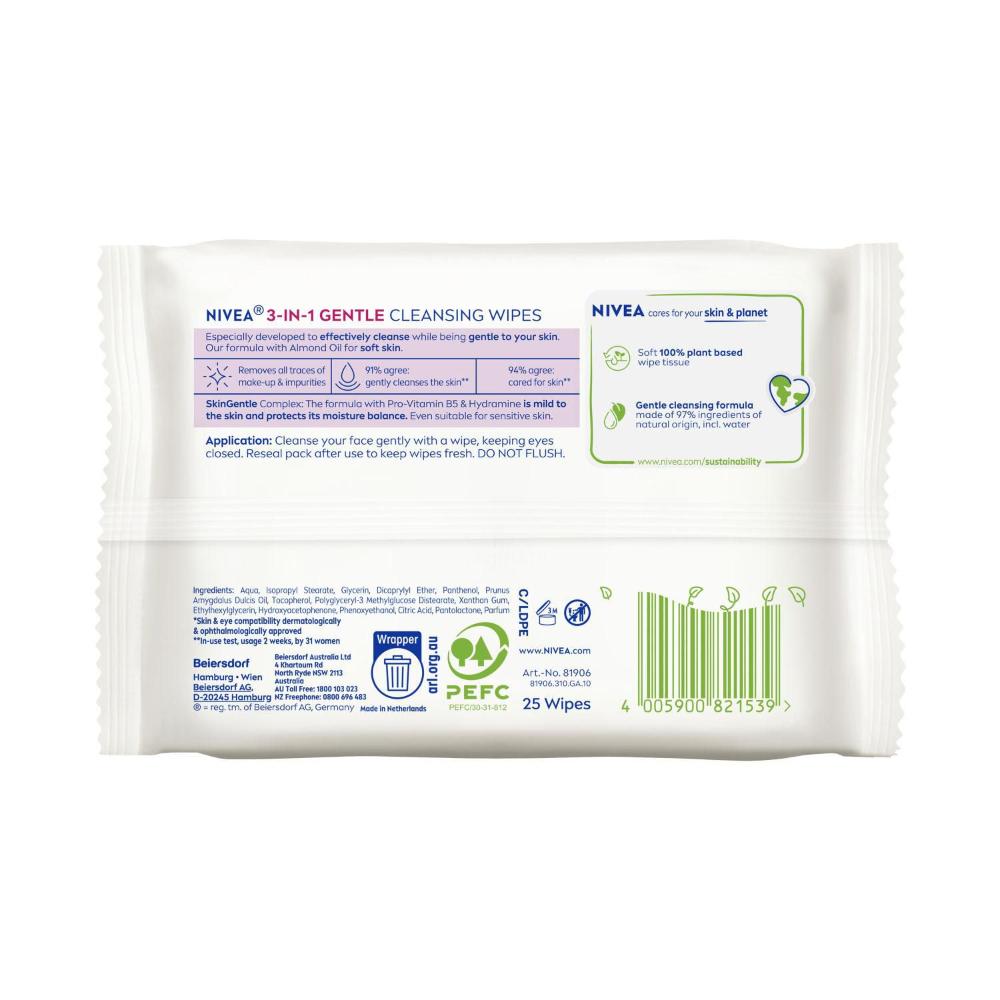 Nivea Gentle Cleansing Wipes Dry & Sensitive Skin - 25 pack