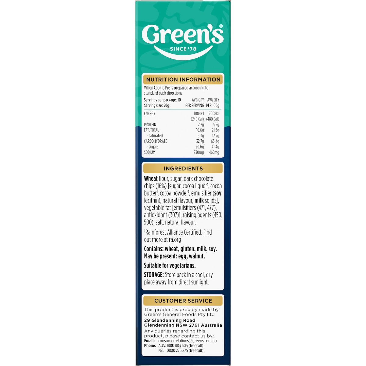 Greens Deluxe Choc Chip Cookie Pie Mix 400g