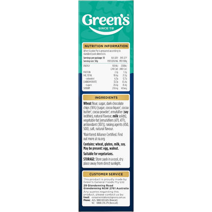 Greens Deluxe Choc Chip Cookie Pie Mix 400g