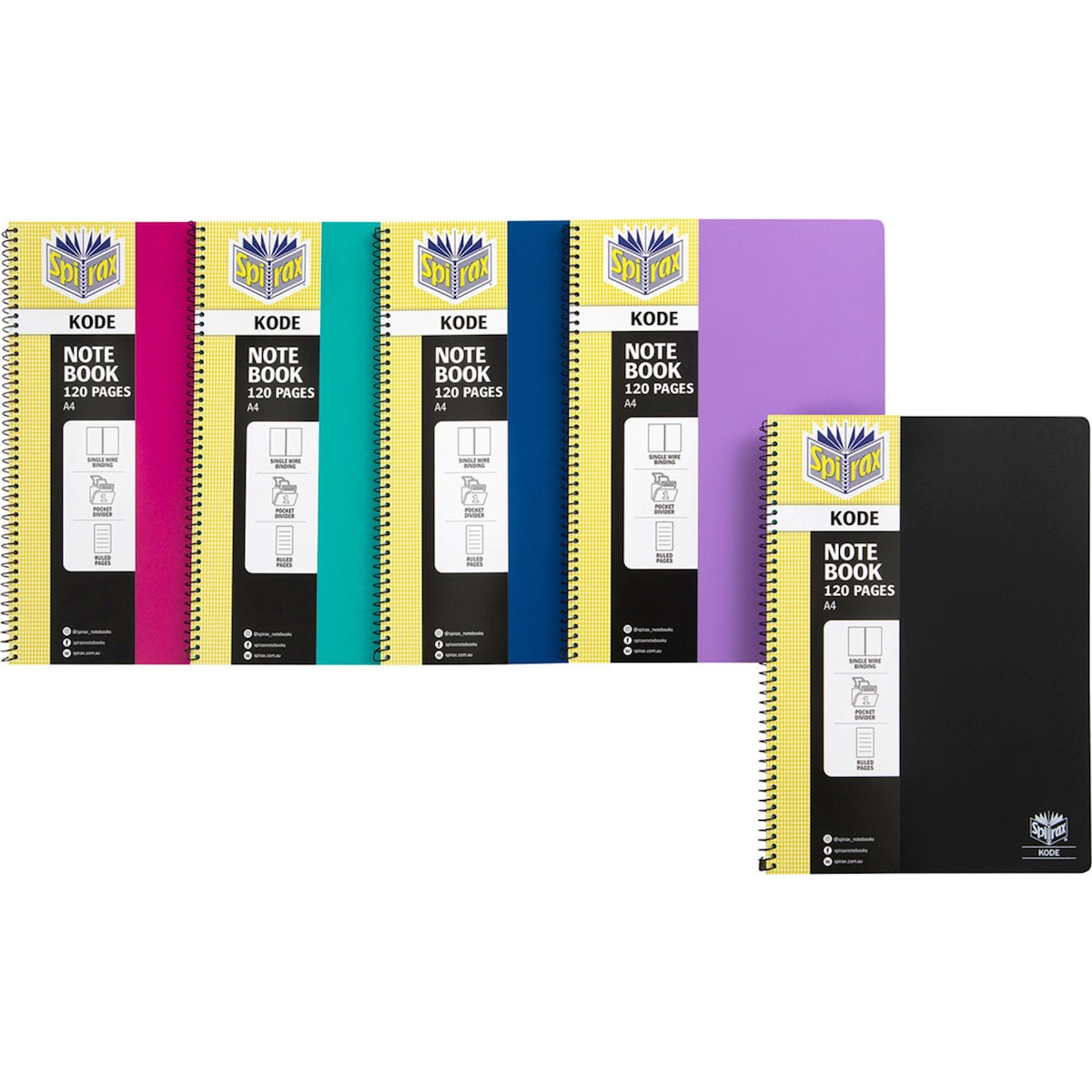 Spirax Notebook a4 Assorted Colours 120pg Each