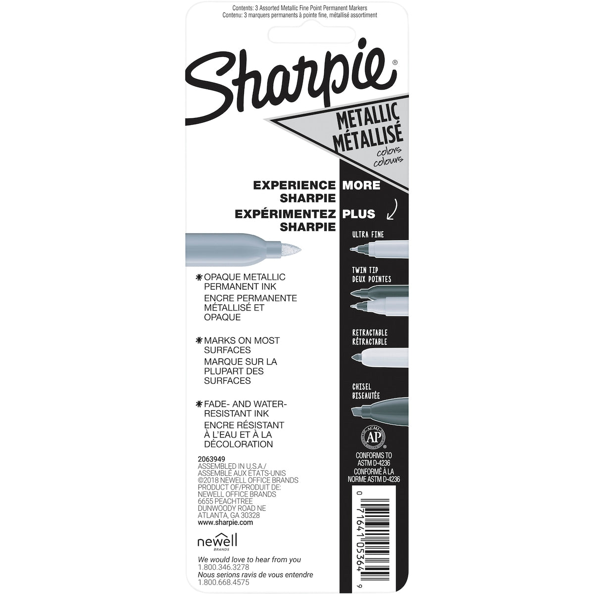 Sharpie Permanent Marker Pens Fine Metallic Colours 3 Pack