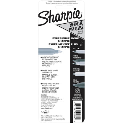 Sharpie Permanent Marker Pens Fine Metallic Colours 3 Pack