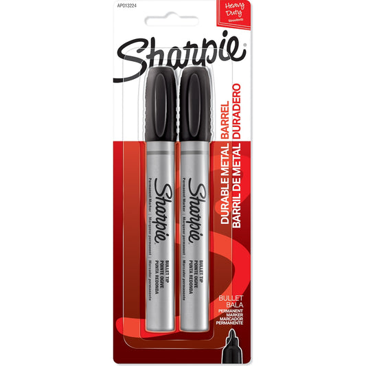 Sharpie Metal Permanent Marker Pens Bullet Tip, Black 2 Pack