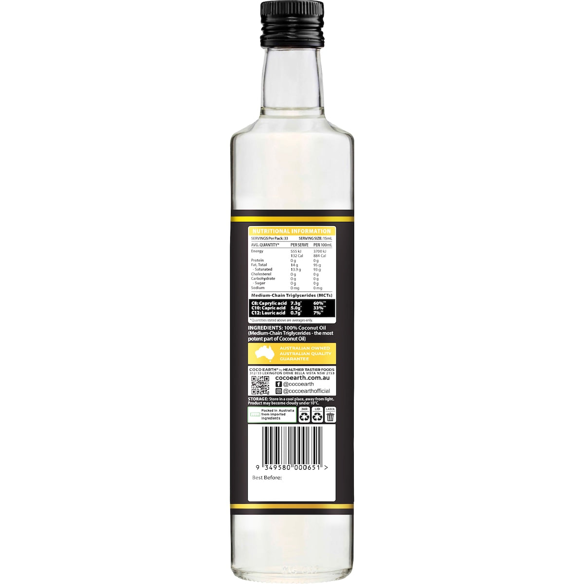 Coco Earth Mct Liquid Coconut Oil 500ml