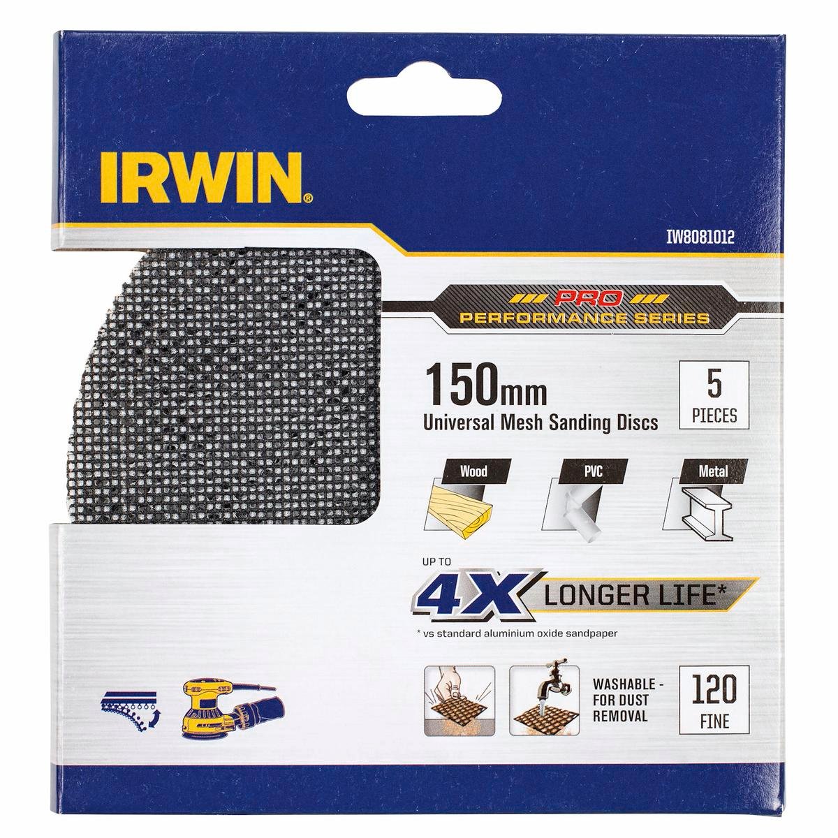 Irwin Orbital Sanding Disc - 150mm - Silicon Carbide - 120 Grit - 5 Pack