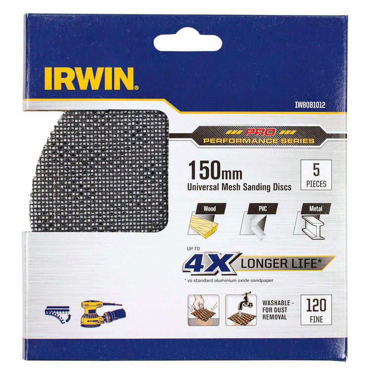 Irwin 150mm 120 Grit Orbital Sanding Disc 5 Pack