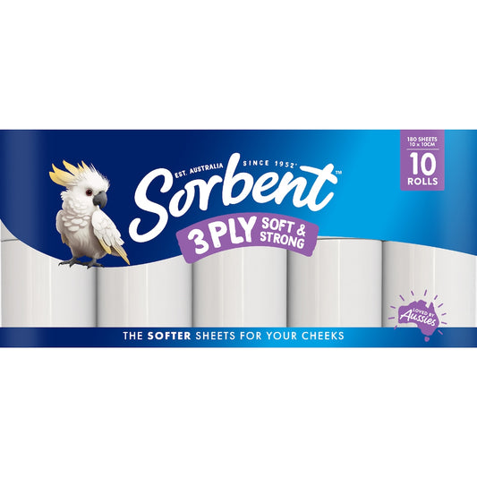 Sorbent Soft & Strong 3 Ply Toilet Paper 10 Pack