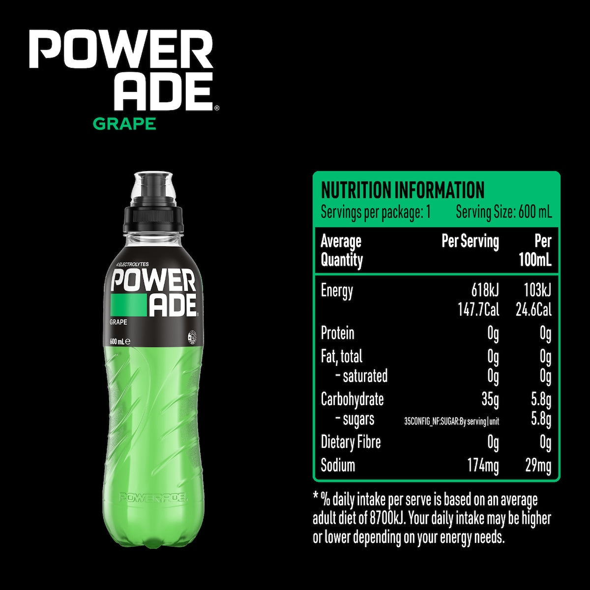 Powerade Ion4 Grape Sports Drink Sipper Cap 600ml