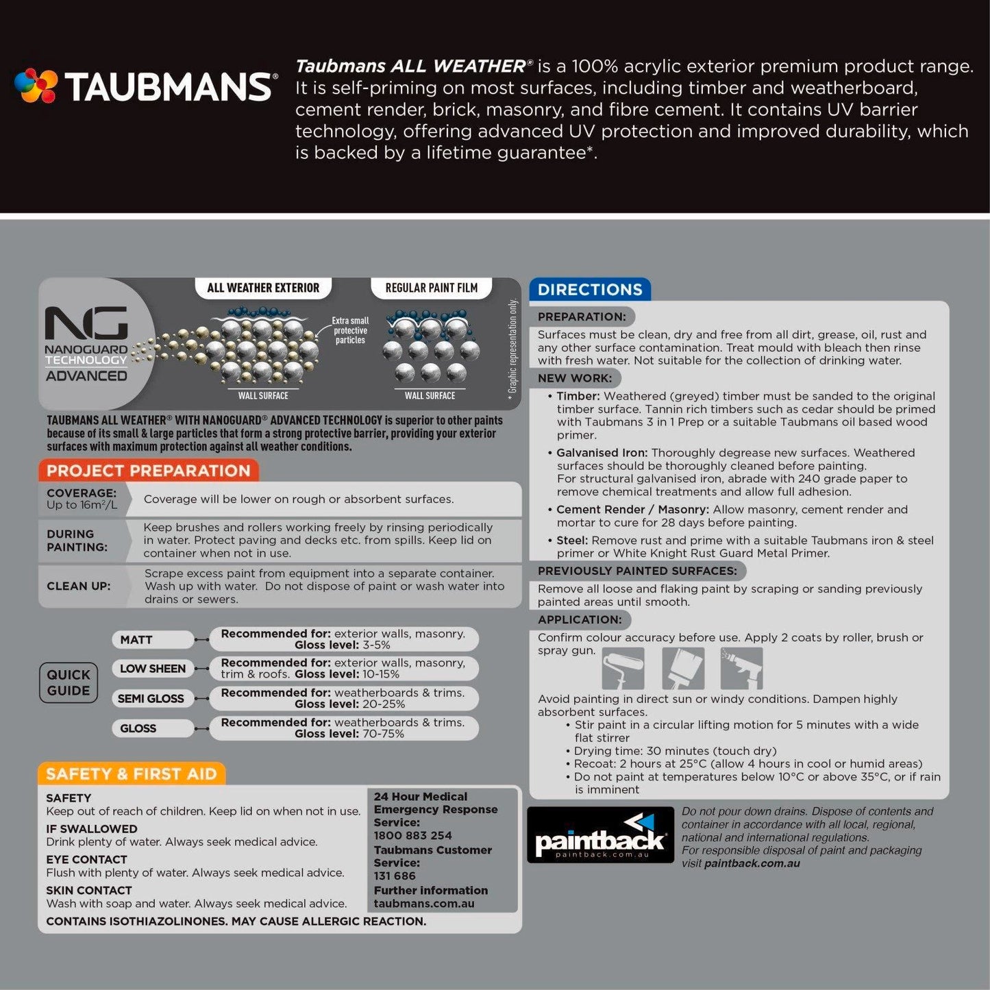 Taubmans All Weather Exterior Paint - 1L - Black - Low Sheen