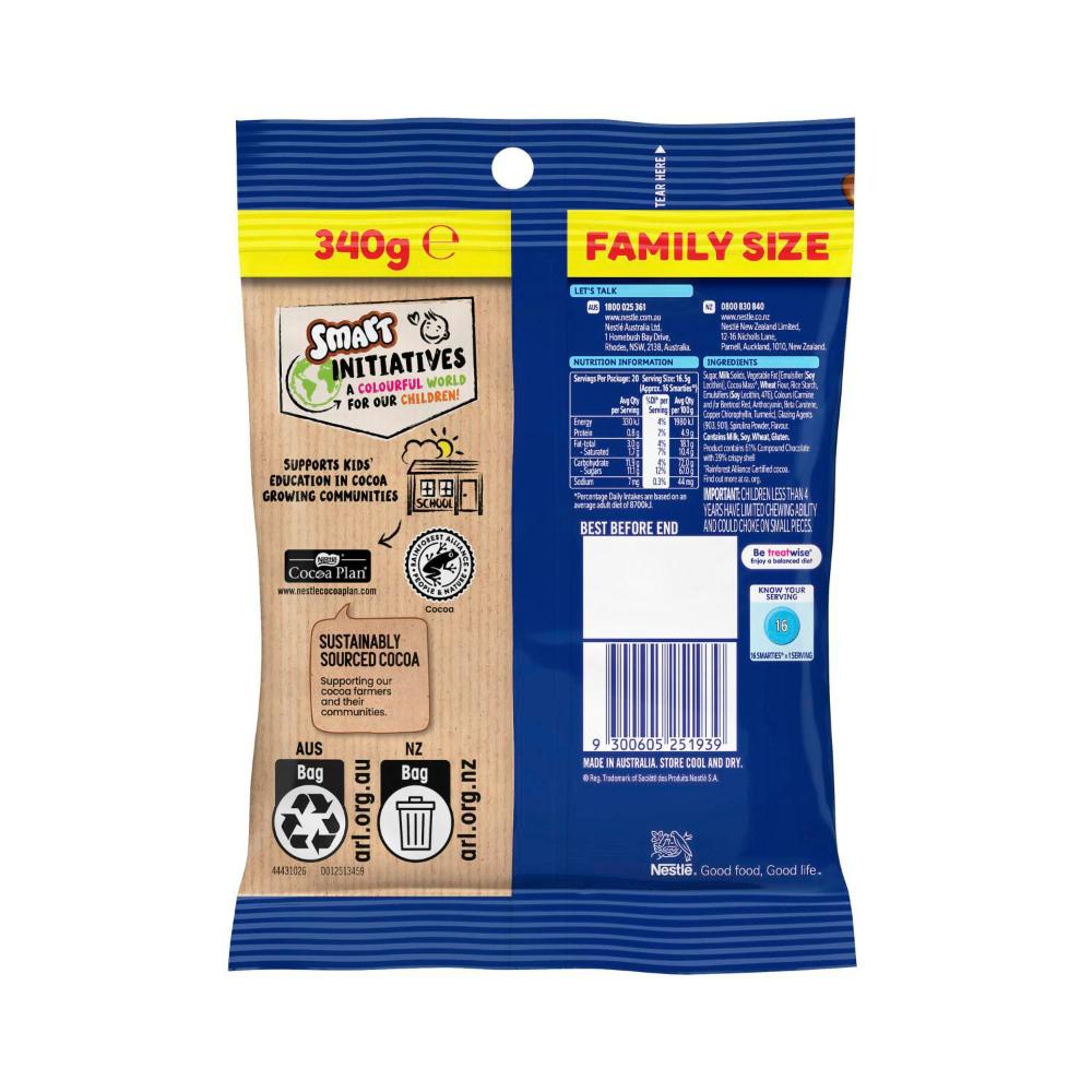 Smarties Milk Choc Family Share Bag - 340g