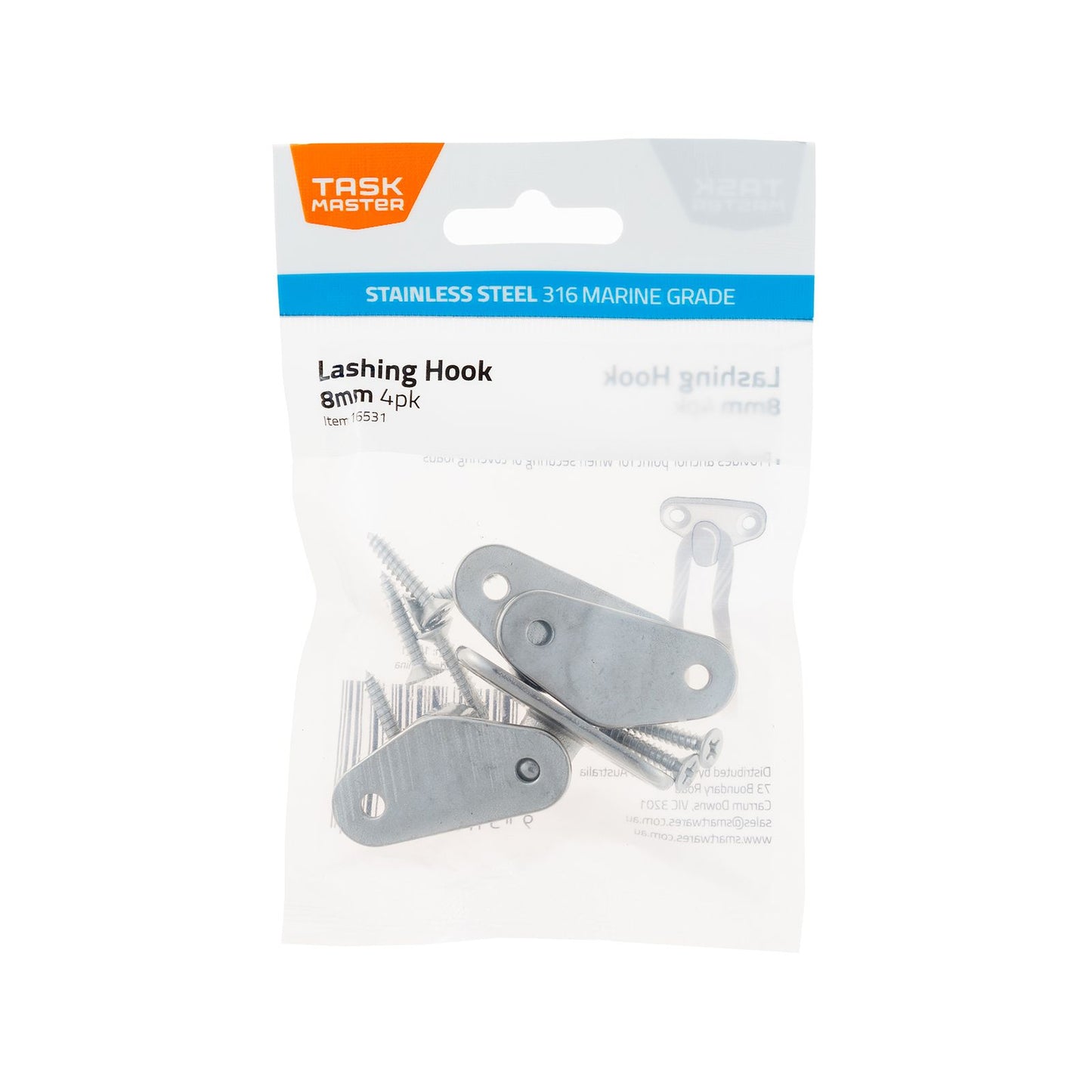 Taskmaster Stainless Steel Lashing Hook - 8mm - 4 Pack