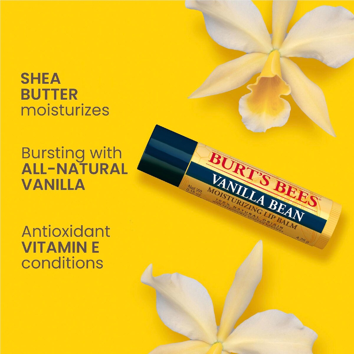 Burts Bees Moisturising Lip Balm Vanilla Bean 4.25g