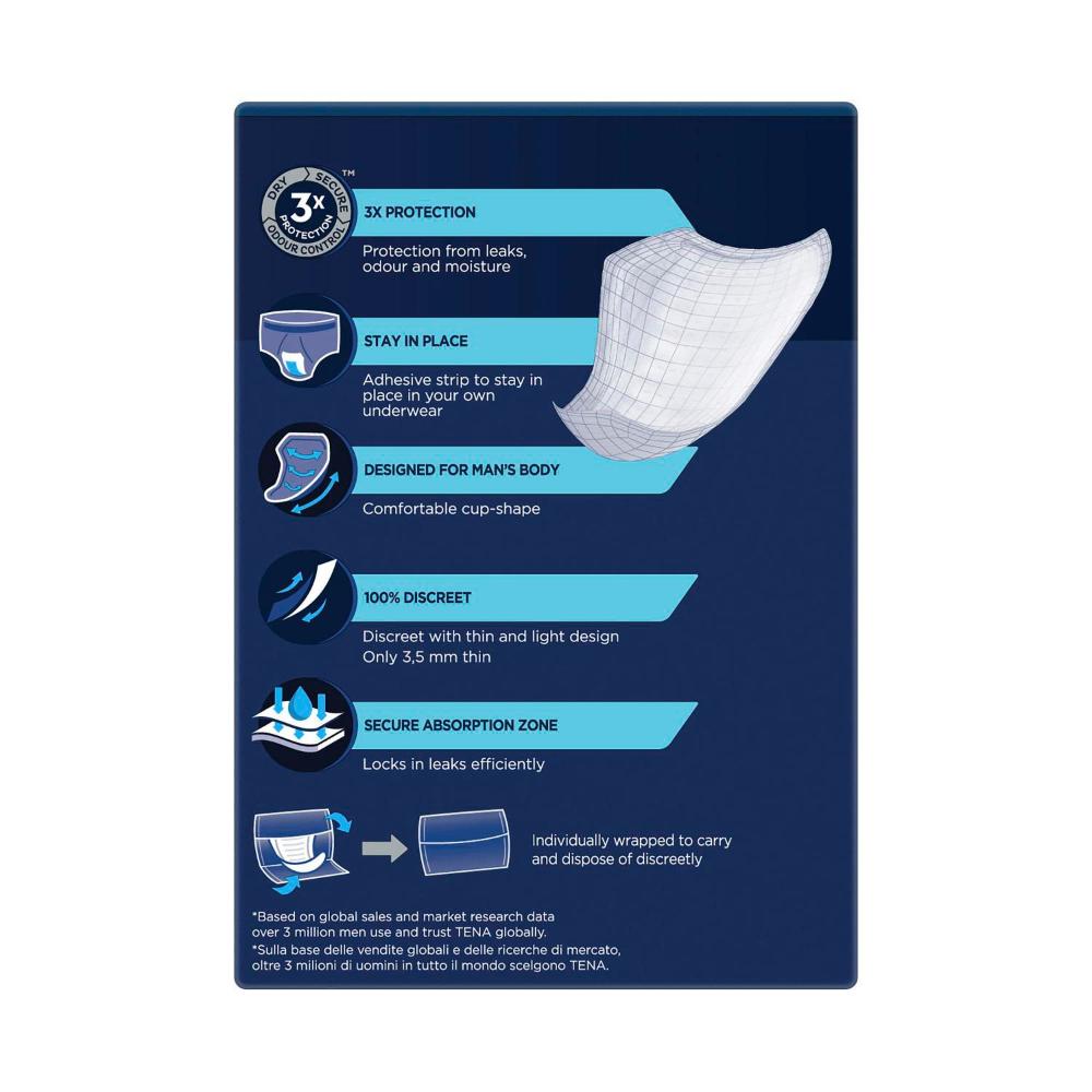 Tena For Men Pouches Level 1 Absorb Protector Incontinence Pads - 12 pack