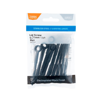 Taskmaster Lag Screw - 6 x 77 mm - 316 Stainless Steel - Black - 12 Pack