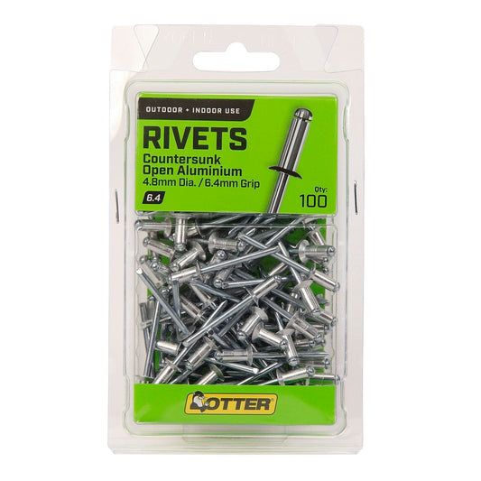 Otter Countersunk Aluminium Rivets - 4 x 6mm - 100 Pack