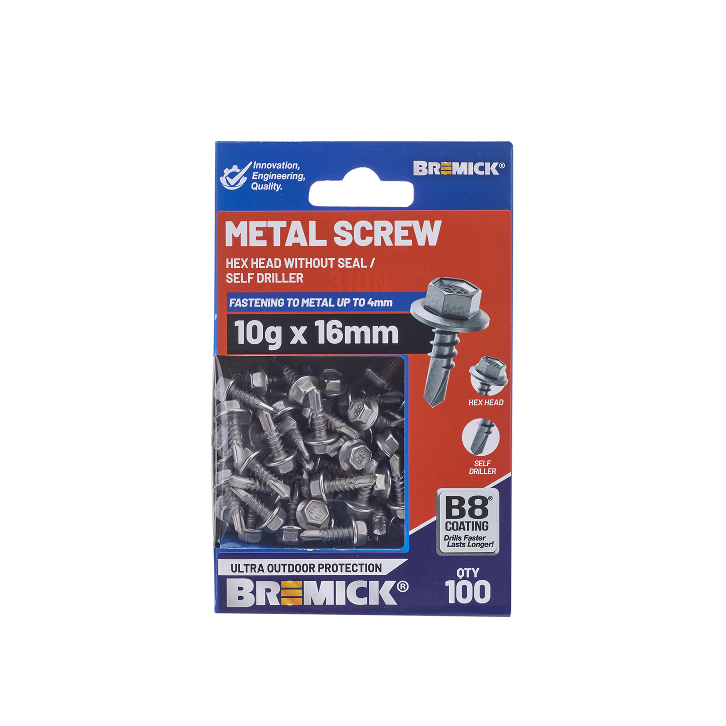 Bremick Metal Hex Screw - 10g x 16mm - 100 Pack