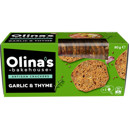 Olinas Bakehouse Artisan Crackers Biscuits Garlic & Thyme 90g