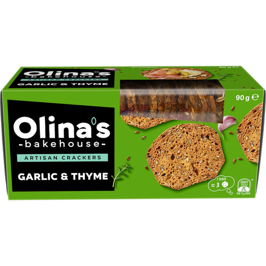 Olinas Bakehouse Artisan Crackers Biscuits Garlic & Thyme 90g