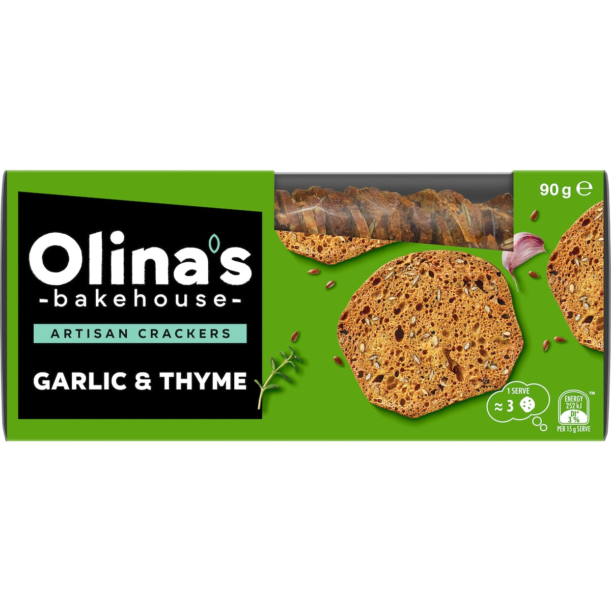 Olinas Bakehouse Artisan Crackers Biscuits Garlic & Thyme 90g