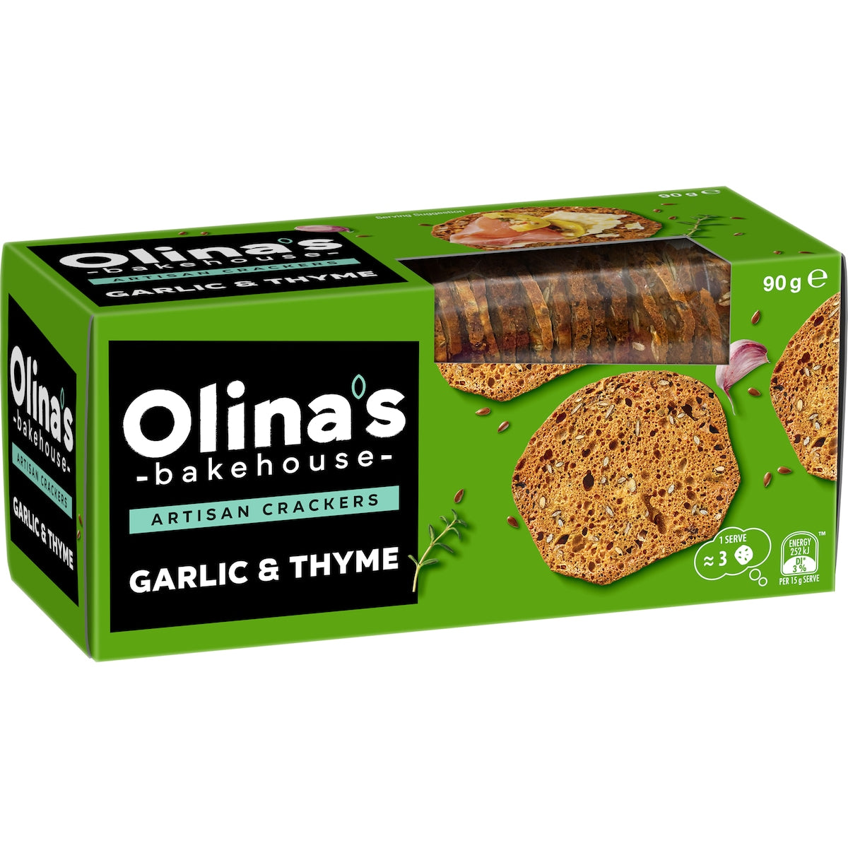 Olinas Bakehouse Artisan Crackers Biscuits Garlic & Thyme 90g