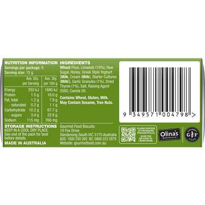 Olinas Bakehouse Artisan Crackers Biscuits Garlic & Thyme 90g